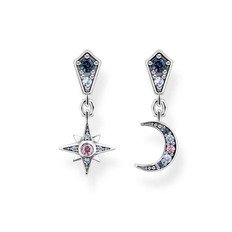 Earrings Royalty Star & Moon Silver