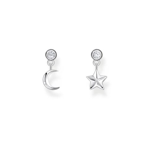 Ear Studs with Star and Moon Silver