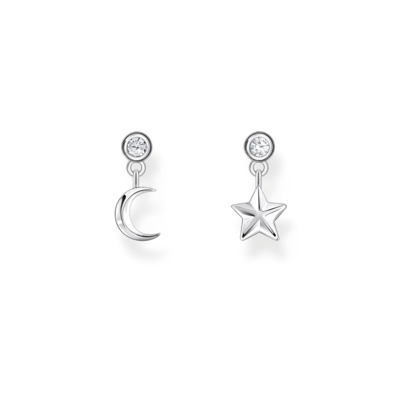 Ear Studs with Star and Moon Silver