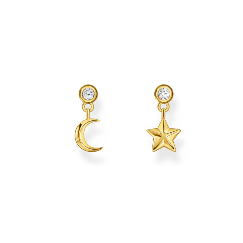 Ear Studs with Star and Moon Gold