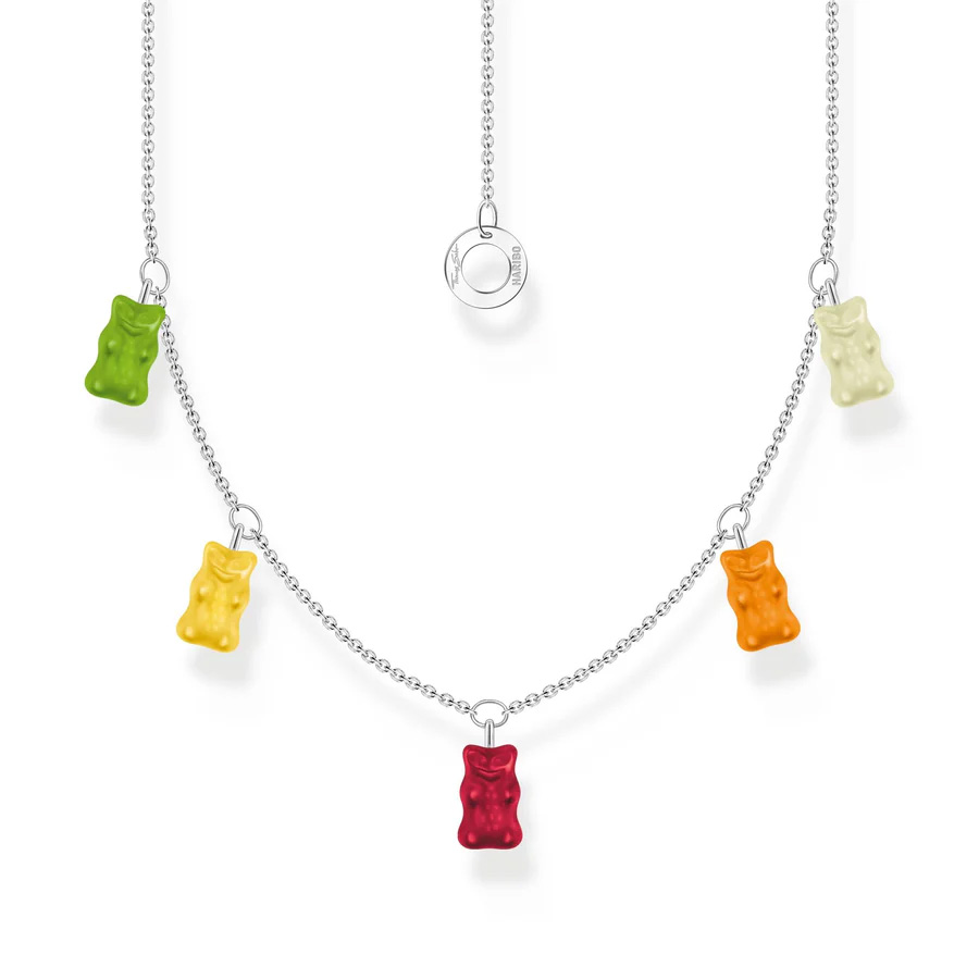 Silver Necklace with colourful Goldbears