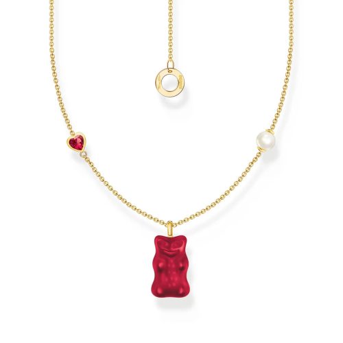 Necklace with Red Goldbears Pendant & Freshwater Pearl