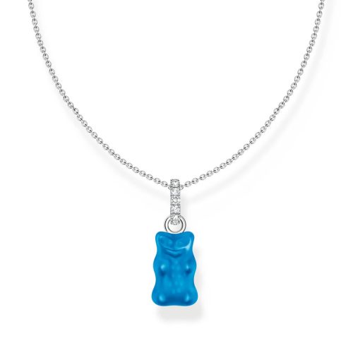 Necklace with Blue Goldbear Pendant and Stones Silver