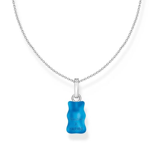 Necklace with Blue Goldbear Pendant and Stones Silver