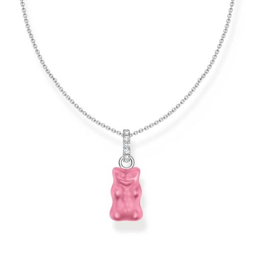 Necklace with Pink Goldbear Pendant and Stones Silver