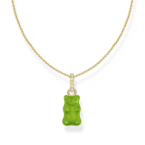 Necklace with Green Goldbear Pendant and Stones Silver