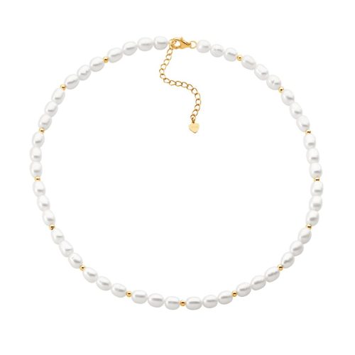 Pearl Necklace with Sterling Silver Gold Plated Beads