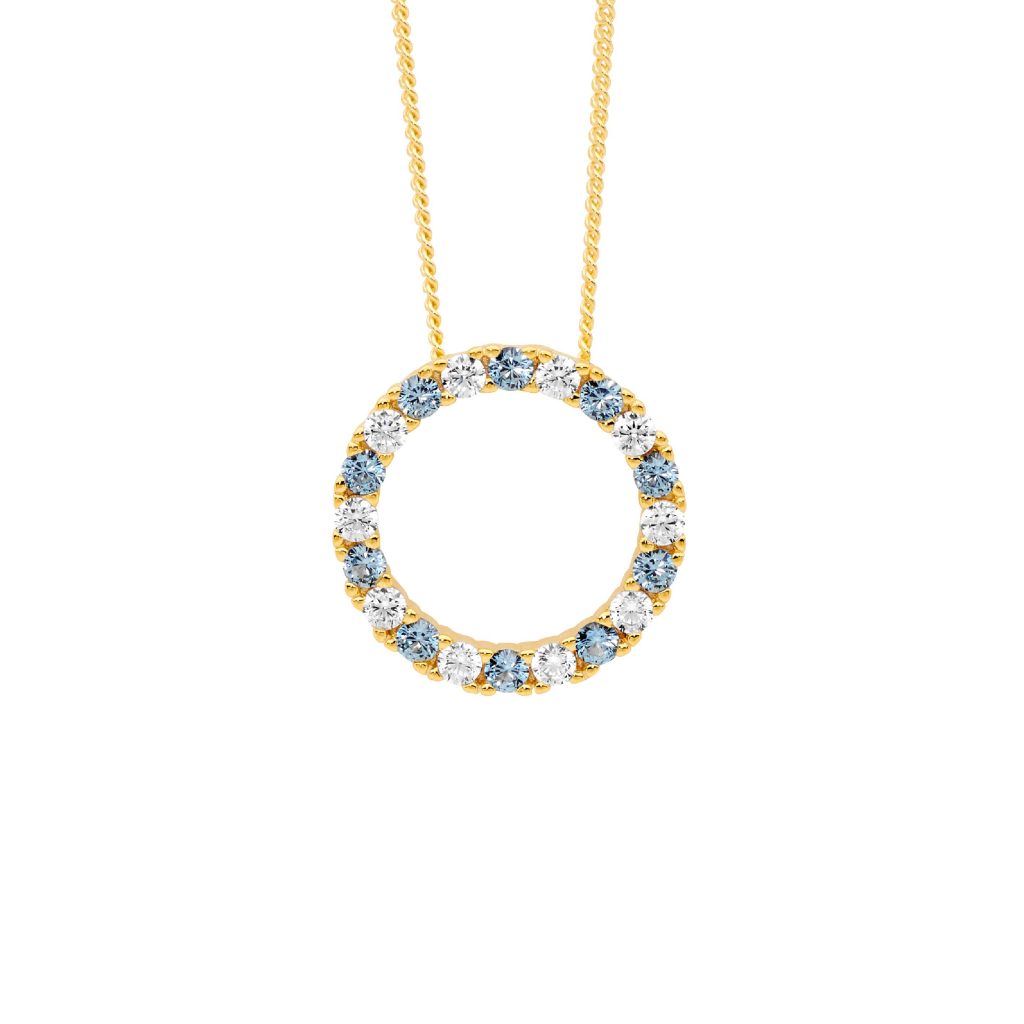 Blue and White Colour Silver Necklace Yellow Gold