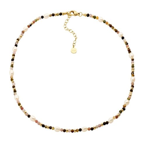 Tourmaline with Pearls Stainless Steel Necklace