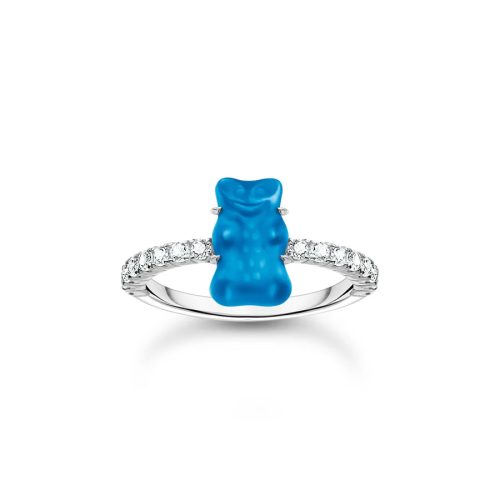 Silver Ring with Blueberry Blue Mini Goldbear