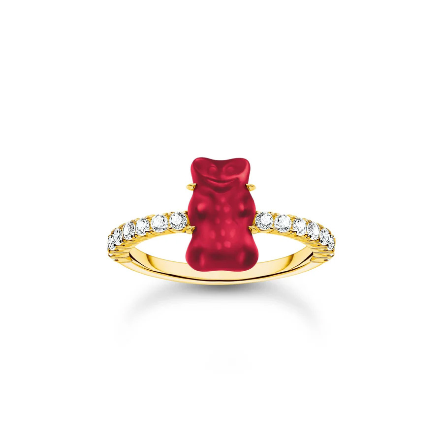 Gold-plated Ring with Strawberry Red Goldbear