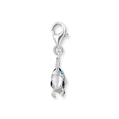 Charm Pendant Fish with Blue Stones Silver