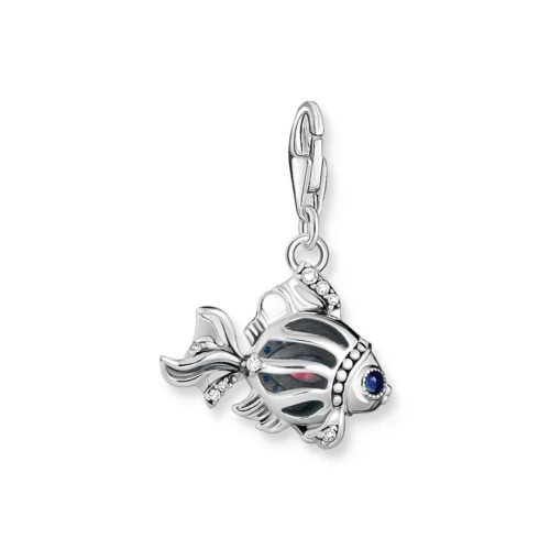 Charm Pendant Fish with Blue Stones Silver