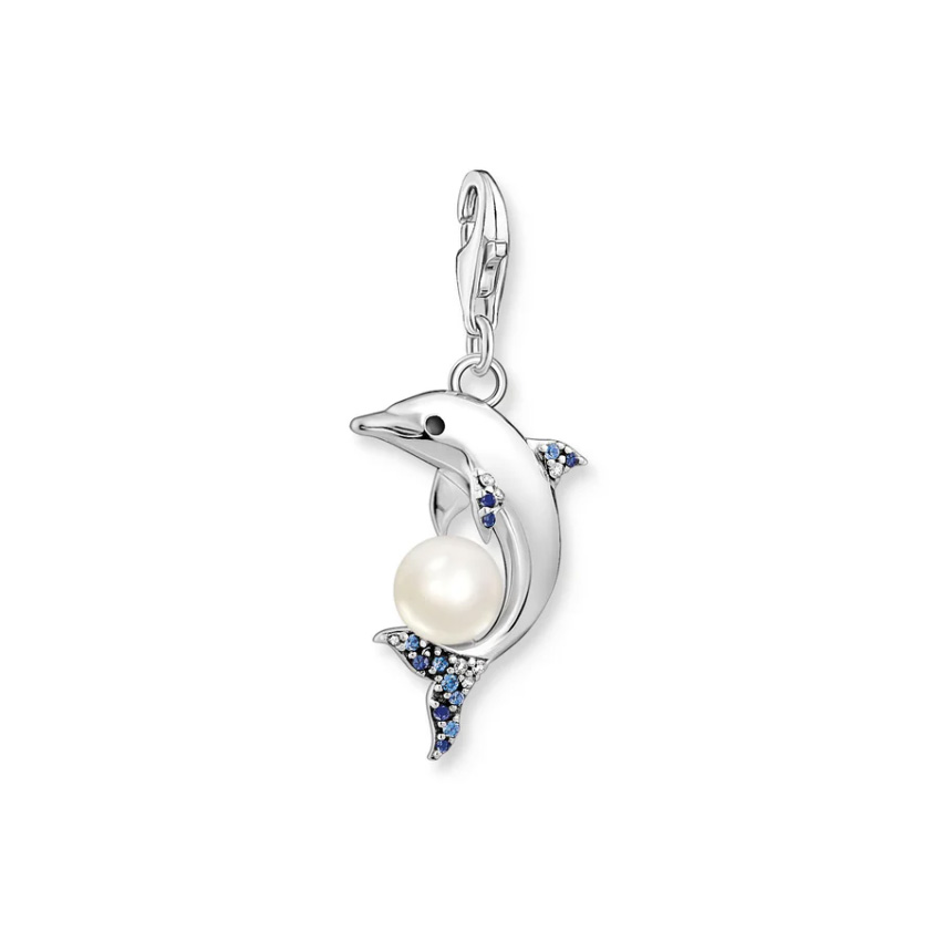 Charm Pendant Dolphin with Pearl Silver